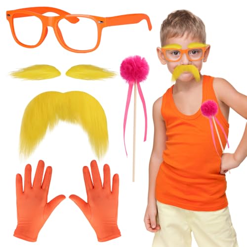 Yewong Kids Orange Furry Character Costume Set Yellow Mustache Eyebrows Accessories for Book Week Halloween Party (Set A)