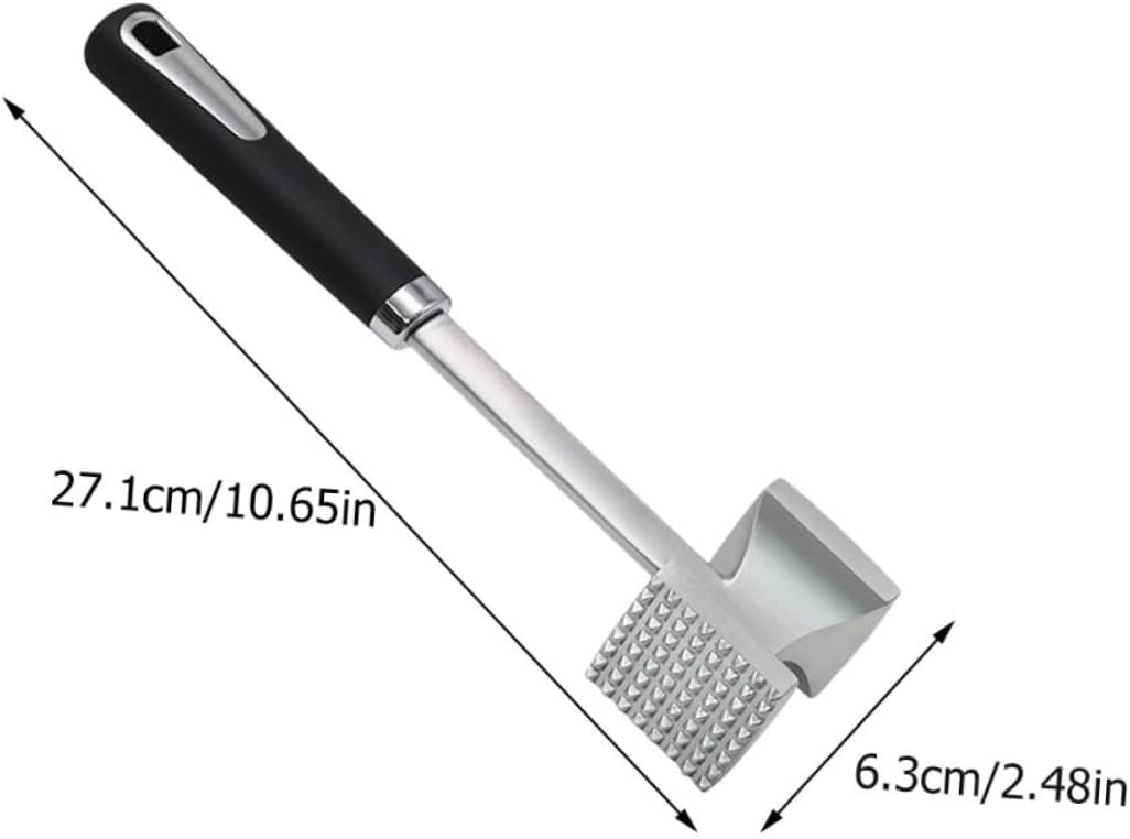 Stainless Steel Meat Hammer Mallet Double-sided Tenderizer for Home Kitchen with Textured Smooth Surfaces Black Handle Beef Tool for Flattening and Softening Poultry and Meat
