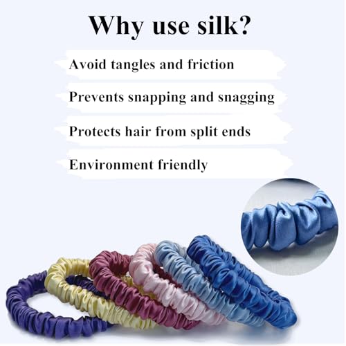 Image of VLOMOT 6 Pcs Set 100% Pure Mulberry Silk Hair Scrunchies Hair Ties with 6 Chic Colors Everyday Skinny Scrunchies Silk Ponytail Holders Hair Care No Damage (Pastel)