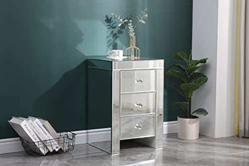 Kingwudo® Glass Mirrored Bedside Tables with 2 or 3 Drawers Side/End Tables Storage Unit for Living Room Bedroom,Silver - Image 9