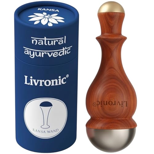 Livronic® Face Acupoints Kansa Wand Massager 2in1 Authentic Bronze Cap,Ayurvedic Tool for Face Glow, Foot & Body with Teak wood handle Marma Massage Therapy Tool for Detox Pain Relief Deep Relaxation & Holistic Body Wellness