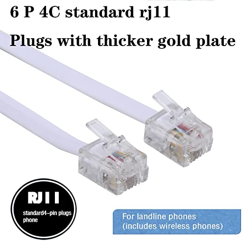 Image of Telephone landline Extension Cord Cable Cord with Standard RJ-11 6P4C Plug (10Ft-3Pack, White)