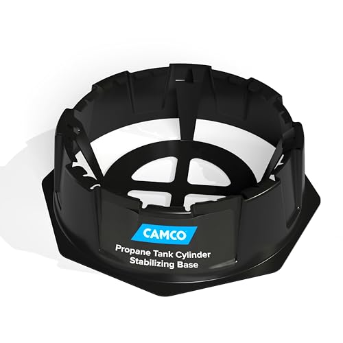 Camco Cylinder Stabilizing Base for 20 lbs and 30 lbs Propane Tank - Keeps Cylinder in Place During Storage or Travel - Black (57237)