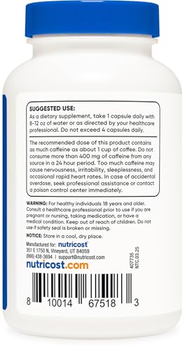 Image of Nutricost Caffeine Pills 100mg Per Serving, 250 Capsules