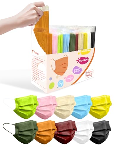 TeNice Masks Disposable 100 Pack, Colorful Face Mask for Adults, Individually Wrapped 4 Ply Extra Protection, ASTM Level 3 Medical Grade HSA FSA Eligible, Forest Retreat 10 Colors
