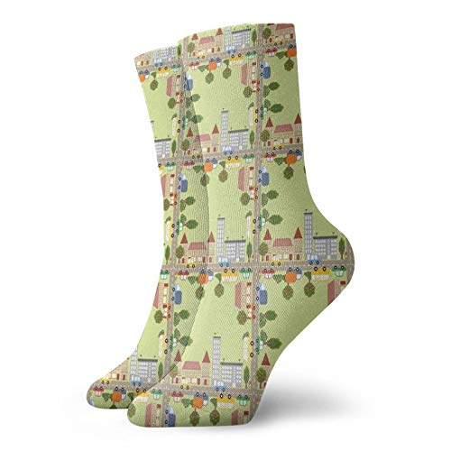 Childrens City Map Fashion Compression Socks,Birds Eye View Of The Town,Performance Polyester Cushioned Athletic Crew Socks for Running,Athletic,Multicolor -12 inch