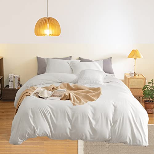 Wellboo White Comforter Sets Queen Plain White Bedding Comforter Sets Cotton Solid White Bed Quilts Queen Size Cozy Women Men All White Bedding Sets Full Adults Teens Pure White Durable Blankets Queen #TOP19