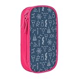 実験器具 化学式背景ペンケース 筆箱 筆袋 鉛筆のサック 中高校生 軽量 学生 子供 誕生日 入学ギフト 大容量 ダブルレイヤーPink