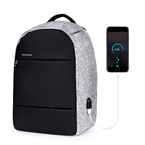 ISENPENK Sac à Dos pour Ordinateur Portable, Convient Sac à Dos Antivol pour Ordinateur Portable de 15,6 Pouces avec Port de Charge USB, Imperméable pour lÉcole, Les Entreprises et Les Voyages