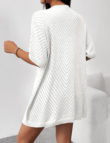 Image of Zeagoo Lightweight Summer Cardigan for Women Short Sleeve V Neck Crochet Kimonos Loose Open Front Hollow Out Cover Ups