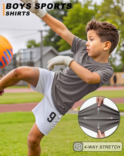 Image of Boys Shirts Athletic Dry Fit Neon T Shirts Short Sleeve Kids Youth Moisture Wicking Quick Dry Sports Training Performance Tee