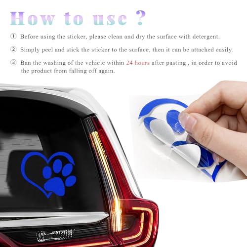 Image of DXNQ Blue Reflective Heart Paw Print Decal, 4.6 inch 3.7 inch, PET Material, Waterproof, Outdoor Use, Sticker