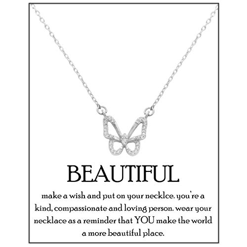 Tasunom Cute 925 Sterling Silver Butterfly Necklace for Women Girls