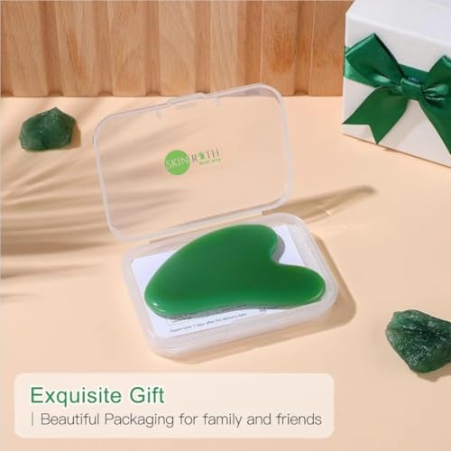 Image of Gua Sha | Facial Massager for Glowing Skin & Anti-Aging | Comes with Damage Protection & Dry-Cold Technology Box | Both-Side Smooth Edge for Puffiness Relief & Sculpting (Green)