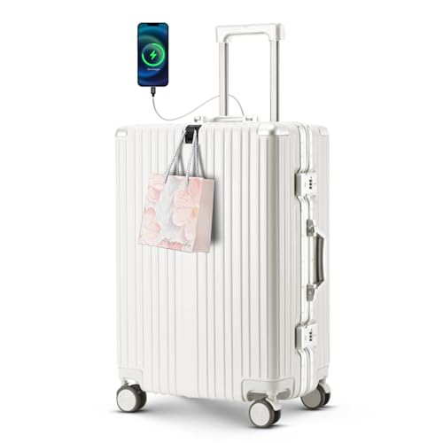 22 inch carry on luggage Durable Suitcase with Cup Phone Holder USB Port Aluminium Frame Carry on Luggage with 8 Double Spinner Wheels TSA Lock Suitcase with Cup Holder Carry On Luggage with USB Port