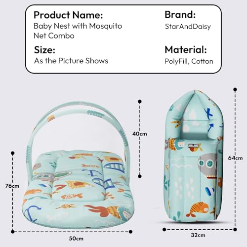 Image of StarAndDaisy 2-in-1 Baby Sleeping Bag with Mosquito Net for Newborn -Soft & Breathable Cotton Sleeping Sack Cum Wrapper /Foldable Bag for Baby Protection /Infant (0-12 Months) (Aqua Print)