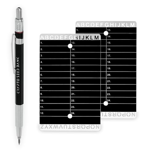 Crypto Seed Bank – Placas de aço para armazenamento de frases de semente de criptografia – Gravação fácil e precisa para backup de sementes de carteira fria de Bitcoin – Grave 48 palavras – para carteiras Ledger Nano e Trezor One Hardware Wallets