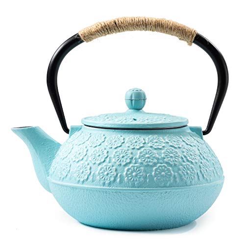 SUSTEAS Tetera de hierro fundido, tetera japonesa Tetsubin (900 ml, azul claro)