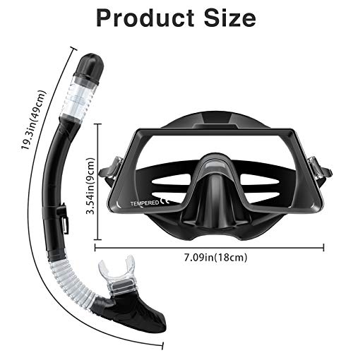 Snorkel Set Adult,Snorkeling Set with Panoramic Snorkel Mask Diving Goggles,Dry Top Snorkel and Adjustable Fins,Scuba Diving Snorkeling Mask for Men Women