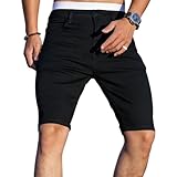 Pantalones Cortos Vaqueros Ajustados elásticos para Hombre, por Debajo de la Rodilla, Estilo Casual, Rectos, de Verano, cómodos, con Cintura elástica, Color Negro, Talla XX-Large.