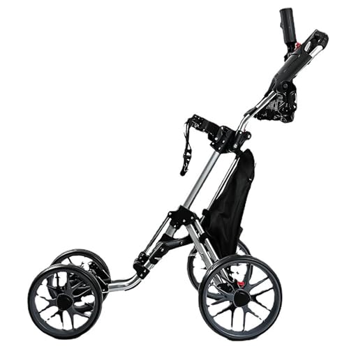LBMED Carrito Golf 4ruedas,Carrito Golf Plegable Y Liviano con Bolsa Almacenamiento,Freno Pie,Soporte para Paraguas Extraíble Y Marcador,Clip Tamaño Bolsa Pelota Ajustable,Empujar Y Jalar Fácilmente