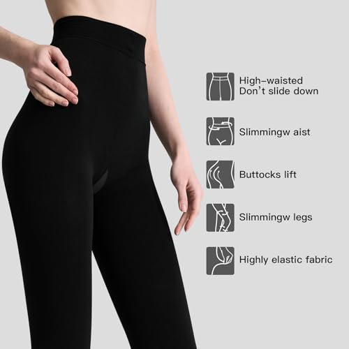 Image of C4N High Compression Tights 130 Denier, Wide Non-Roll Waistband Tummy Control Opaque Matte Black Pantyhose