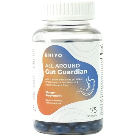Briyo Gut Guardian Gut Health Support - 60 Billion CFU Probiotics, Prebiotics, Digestive Enzymes, and Herbs for Digestion & Immune Health - Relieves Constipation, Diarrhea, Gas & Bloating Cover