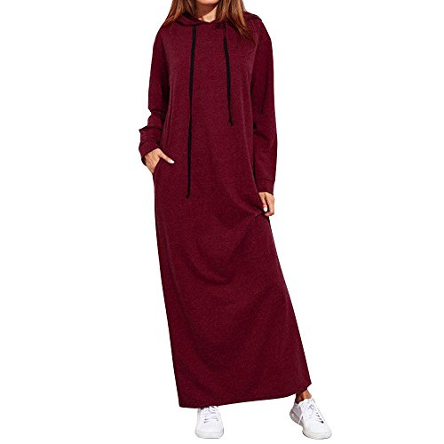 Ninasill Women Dress, áƒ¦ áƒ¦ ! Maxi Dress Long Sleeve Hooded Ladies Casual Hoodies Long Dresses T-Shirt Skirt Blouse Tops (XL, Red)