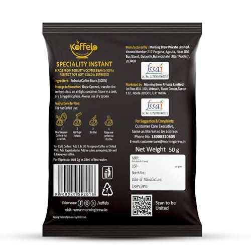 Image of Koffelo Premium Instant Coffee | 100% Indian Robusta Beans | Perfect for Hot, Cold & Espresso | Rich, Velvety & Aromatic | Speciality Instant Coffee (100gX10)