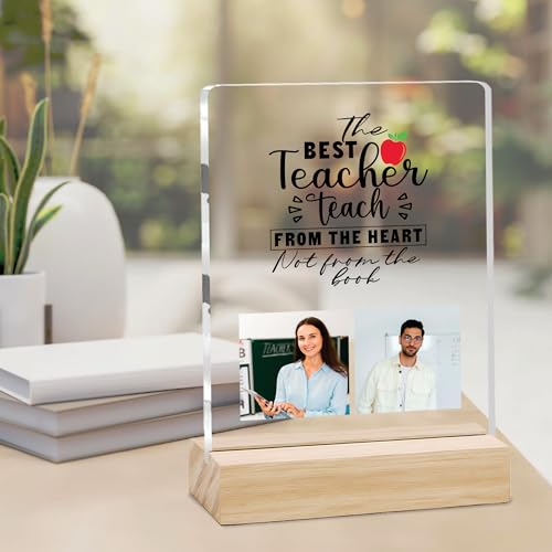 Image of Giftplease Best Teacher Plaque | Personalized Photo Frame with Wooden Stand | Appreciation Gift for Teachers | Teacher's Day Retirement Farewell Gift (Custom Photo & Text CTH 04