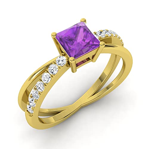 Diamondere Anillo de compromiso de oro amarillo de 9 quilates con amatista natural y diamante de 1,15 quilates para mujer, talla O, metal piedra amatista diamante, Metal Metal Piedra, Amethyst Diamond Cover