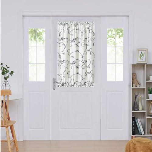 Image of VOGOL French Door Curtains, Country Style Light Filtering Privacy Drapes for Living Room Sliding Door, 1 Panel 36 x 40 Inches Sidelight Doorway Curtain, Grey & Beige