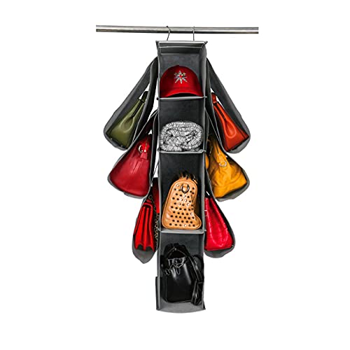 SMDS Purse Storage Organiser 10 Pockets, Large Handbag Organiser, Wardrobe Closet Hanging Storage Organiser (Dark grey)