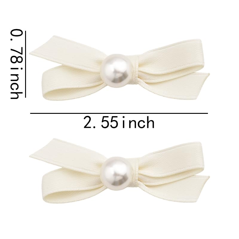 2Pcs Pinzas Pelo con Lazo y Perlas Blanco miniatura 2