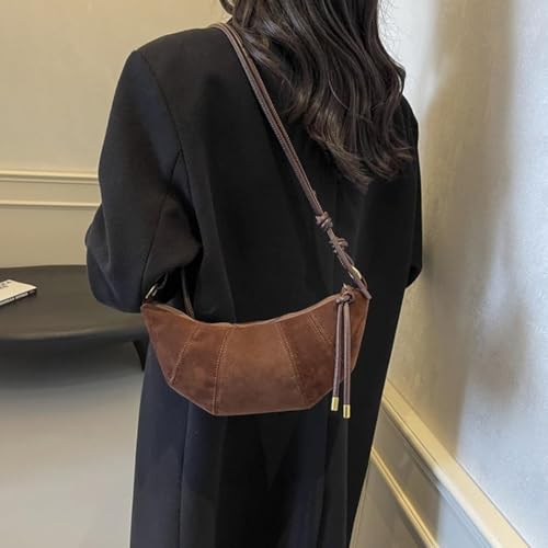 Burgundy Suede Bag for Women Crescent Bag Crossbody Leopard Print Purse Y2k Dumpling Bag Shoulder Purse4