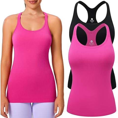 Evercute 1/2/3 Pack Workout Tank Tops for Women with Built in Bra Racerback Yoga Sleeveless Top Camisole Athletic Gym Tops Cover