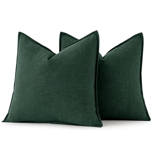 Image of MIULEE Decorative Linen Pillow Covers 18x18 Inch Dark Green