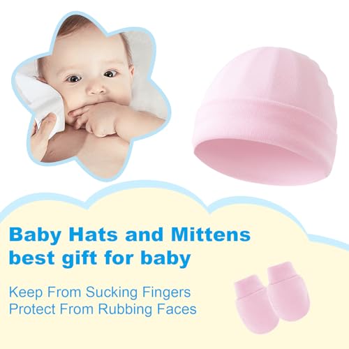 Newborn Baby Girls Hats Mittens Set Infant Bow Hats Baby Cotton Gloves No Scratch Mittens for 0-6 Months2