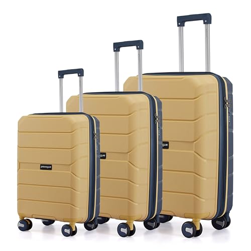 Image of Provogue Cascade Hard-Sided PP Trolley Bag Set of 3 | Expandable Space with 8 Wheels Trolley Bags for Travel | Lightweight with Combination Lock | 5 Year Warranty (Golden Yellow /Blue Berry)