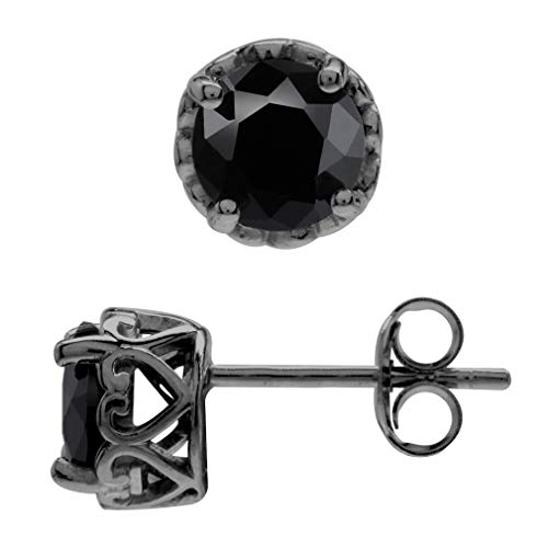 Silvershake 6MM Round Natural Onyx Black Rhodium Plated 925 Sterling Silver Victorian Style Stud/Post Earrings for Women Teens