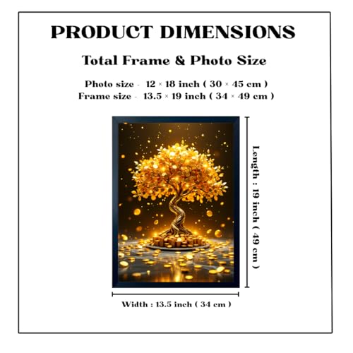 Image of ARTFUL TOY BOX - Golden Money Tree Photo Frame Wall Art for Home Decor | Wealth Growth & Prosperity Vastu Wall Decor for Living Room & Office | HD Glossy Print | Premium Fiber Black Frame - 12x18 Inch (30x45 cm) (Design 1)