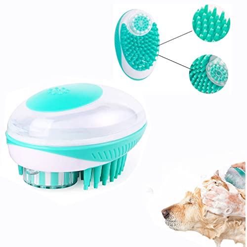 Dog Bath Brush and Grooming Brush, 2 in 1 dog bath brush soft silicone Shampoo Dispenser for Cat Pet Remove Loose Fur, Massage Soft Brush for Short Long Haired of Dogs and Cats for Christmas Gifts