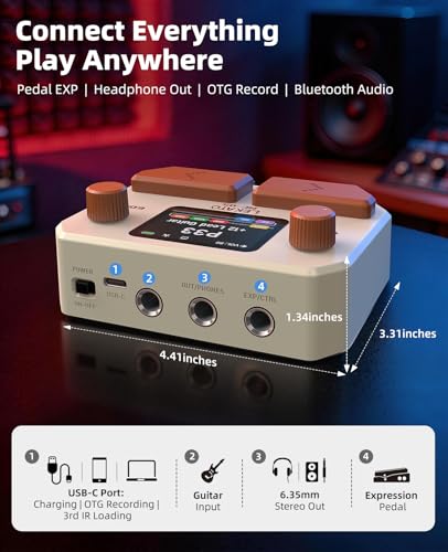 Image of LEKATO Multi Effects Guitar Pedal, with 125 Effects 30 Amp Models & 30 Cab Sims, 40s Looper, Drum Rhythms, Support NAM /IR, USB Audio Interface OTG Function Rechargeable Guitar Effects Pedal (Beige)