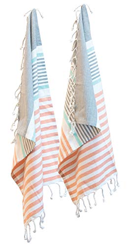 Boston International Cotton Kitchen Dishcloth Tea Towels, Set of 2, 28 x 18-Inches, Hadley Stripe