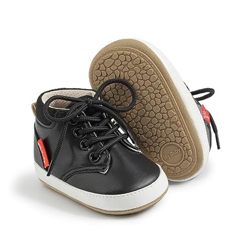 Image of Meckior Toddler Baby Boys Girls High Tops Ankle Sneakers Soft Anti-Slip Sole PU Leather Moccasins Infant Newborn Prewalker First Walking Crib Shoes