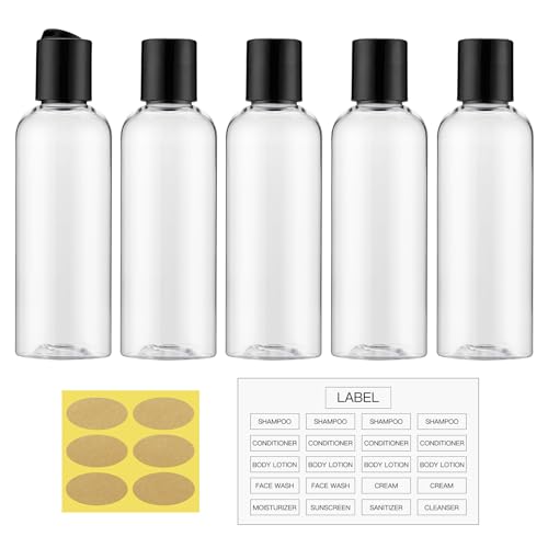 Travel Bottles for Toiletries 3.4 oz – Travel Size Containers for Shampoo Plastic – Small Empty Lotion Squeeze Bottle for Liquid TSA Approved – Leak Proof Mini Conditioner Refillable Clear 100ml