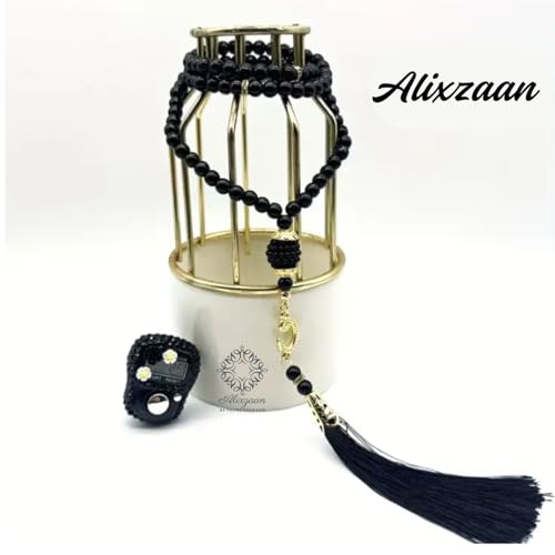 Image of Digital Tasbeeh Counter Ring with Prayer Beads, Black Beads with Gold Accents, Display Case Finger Counting Device, Suitable for Islamic Gifts Ramadan Hajj Umrah Wedding Hadiya(Random Colour)