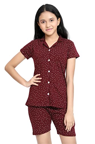 Image of Kids Night Suit for Girls - Cotton Set of Pyjama & T-Shirt Sleepwear - Lightweight & Comfortable Night Wear for Kids