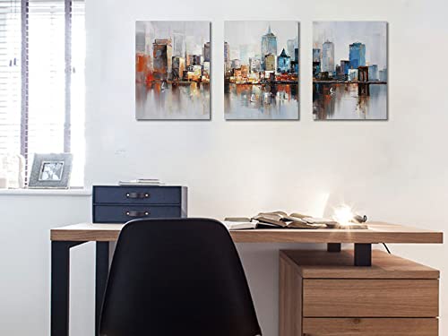 Arjun Brooklyn Bridge Wall Art Modern New York Abstract Canvas Cityscape Painting Nyc Skyline Manhattan Framed Pictures For Bathroom Living Room Bedroom Home Office Wall Decor, 12"X16"X3 Panels #TOP3