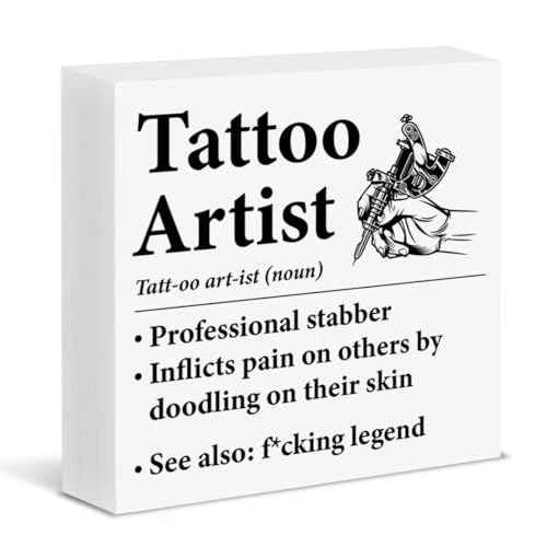 Funny Tattoo Artist Gifts for Women Men, Gifts for Tattooer Tattooist Wood Block Sign Tattoo Shop Decor